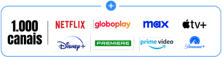 Vem com mais de 120 canais, Apple TV+ Netflix, Max e Globoplay incluso